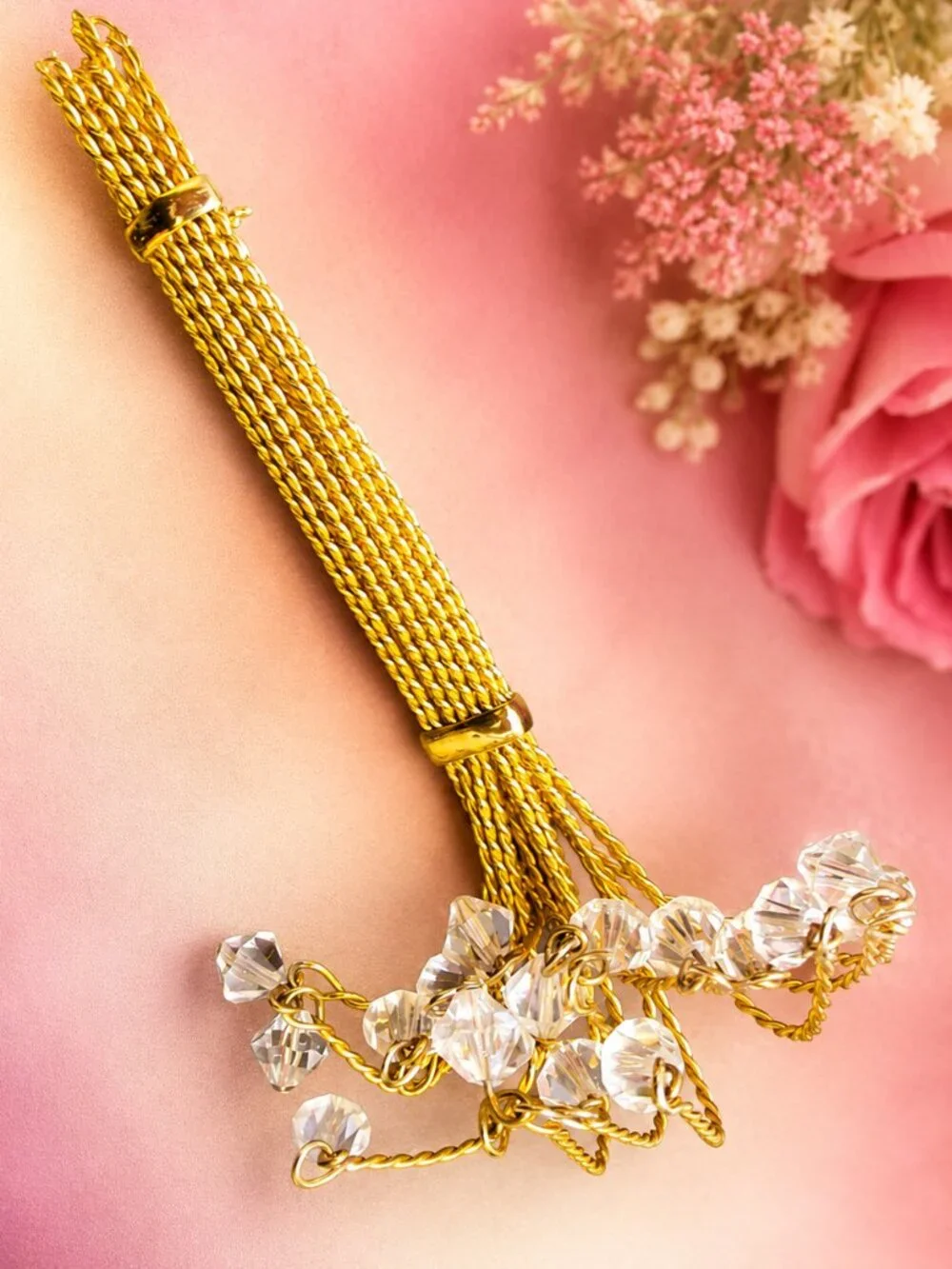 VINTAGE Fountain Spray Brooch: Gold Plate Crystal Dangle Statement Jewelry